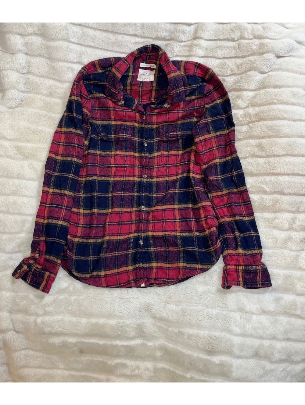 American Eagle Women's S Soft Red Flannel Fall Winter Button School Plaid Shirt